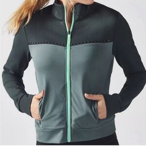 2/$30 FABLETICS Cleo Evergreen Jacket Performance Full Zip Grey & Green Size XS